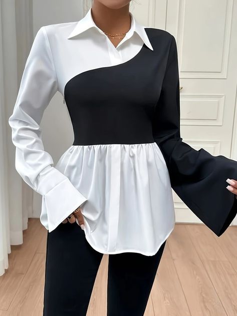 Cooperate Tops For Women, Ropa Upcycling, Chic Dress Classy, Corporate Dress, Blouse Casual Fashion, Color Block Shirts, Fashion Top Outfits, Stylish Work Attire, Mode Casual