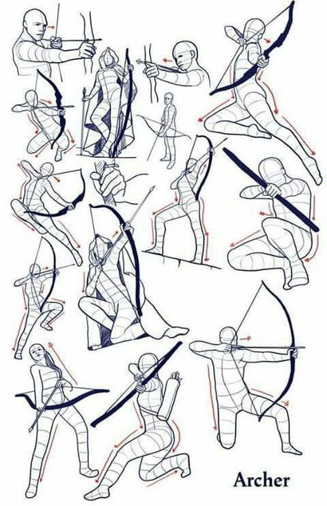 Archer Pose, Action Poses Drawing, Back Drawing, Arrow Drawing, Action Pose Reference, Character Model Sheet, Body Reference Drawing, Sketches Tutorial, Character Poses