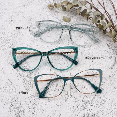 Green eyeglasses eyewear Funky Prescription Glasses, Transparent Specs Frames Women, Women’s Eyeglasses Frames 2024, Glasses Frames For Girl, Green Glasses Frames, Wire Eyeglasses Women, Glasses Inspo, Green Eyeglasses, Geometric Eyeglasses