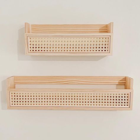 Diy Rattan Shelf, Wall Bookshelf, Soft Toy Storage, Nursery Shelf, Nursery Bookshelf, Wall Mounted Bookshelves, Rattan Wall, Japandi Living, Nursery Shelves