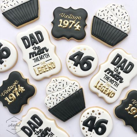 Artful Biscuit Co on Instagram: “Birthday biscuits for @tahiyyahassam dads 46th birthday 🖤 Thanks so much for the continued support x” Birthday Cookie Cake, Cake For Dad, Birthday Biscuits, 46th Birthday, Birthday Cookie, Cookie Cake Birthday, Man Cookies, Birthday Thanks, Birthday Cookies