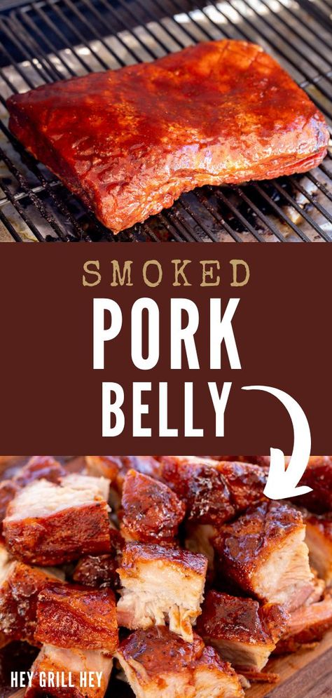 Pork Belly On Smoker, Pork Belly On Pellet Grill, Grilled Pork Belly Recipes Crispy, Pork Belly Smoker Recipes, Traeger Pork Belly, Bbq Pork Belly Recipes, Smoked Pork Belly Recipes, Smoker Pork Belly, Pork Belly Bbq