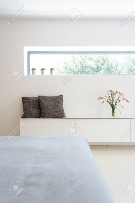 Van Bed, White Cabinet, Simple Bedroom, Window Design, White Cabinets, Bedroom Lighting, Apartment Design, Ranch House, Windows And Doors