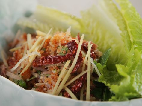 Nam Kao: Lao Crispy Fried Rice Ball Salad recipe from Diners, Drive-Ins and Dives via Food Network Nam Kao, Crispy Fried Rice, Fried Rice Balls, Dove Recipes, Specialty Food Store, Laos Food, Grilled Shrimp Recipes, Thai Cooking, Rice Ball