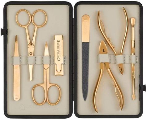 #Affiliate #Nails #NailArt #PerfectHoliday #ChristmasNails  Czech & Speake Gold Plated Manicure Set Gold Manicure, Mens Grooming Kit, Pedicure Kit, Wallpaper Magazine, Manicure Kit, Manicure Y Pedicure, Manicure Set, روتين العناية بالبشرة, Manicure Tools