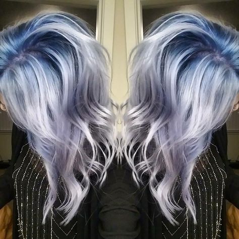 blue to silver color melt or shadow root Blue Roots Silver Hair, Silver Shadow Root, Light Grey Hair With Dark Roots, Blue Shadow Root Blonde, Silver Blue Blonde Hair, Blue And Silver Hair Ombre, Shadow Root Blue Hair, Silver Blonde Hair Dark Roots, Colorful Shadow Root