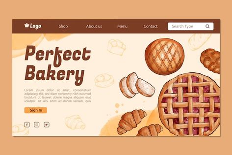 Free Vector | Watercolor bakery shop brochure Watercolor Bakery, Bakery Design, Bakery Shop, Menu Design, Brochure Design, Homework, Landing Page, Vector Free, Web Design