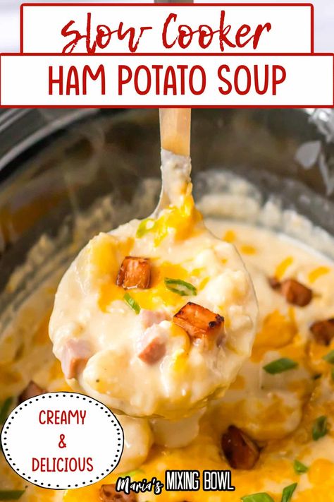 This slow cooker ham potato soup is a rich, creamy, cheesy ham and potato soup that comes together easily and satisfies everyone! Ham And Potato Soup Crock Pot, Ham And Potato Soup Crockpot Easy, Ham And Potatoes In Crock Pot, Crockpot Potato And Ham Soup, Crockpot Ham And Potato Casserole, Ham And Potatoes Soup, Ham And Potato Soup Recipes, Crockpot Ham Potato Soup, Ham And Potato Soup Crockpot