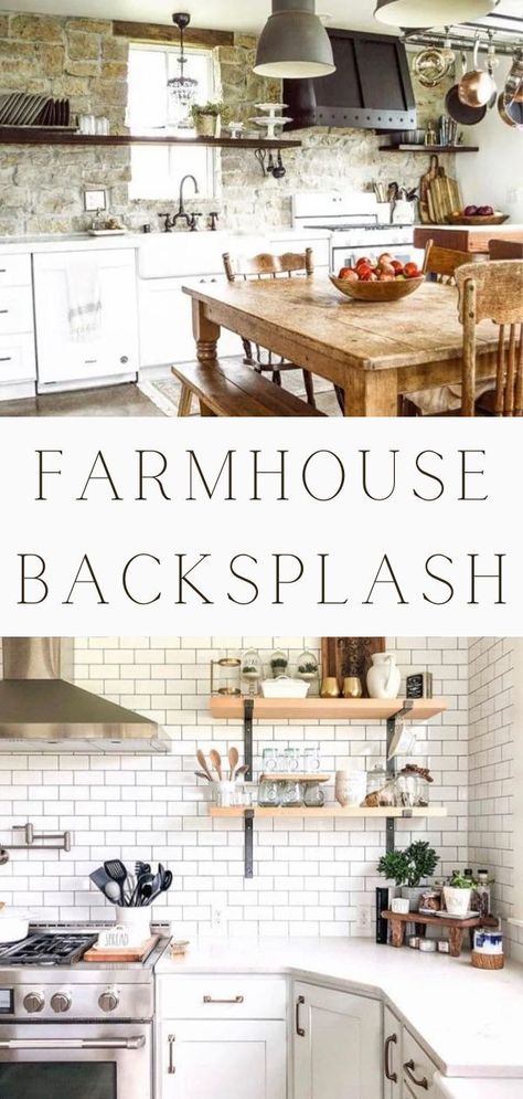 Muted Backsplash Kitchen, Easy Farmhouse Backsplash Ideas, Farmstyle Backsplash, Farm Style Backsplash Kitchen, Backsplash Diy Ideas, Country Backsplash Farmhouse Style, Kitchen Backsplash Farmhouse Style, Tile Backsplash With White Countertops, Distressed Tile Backsplash