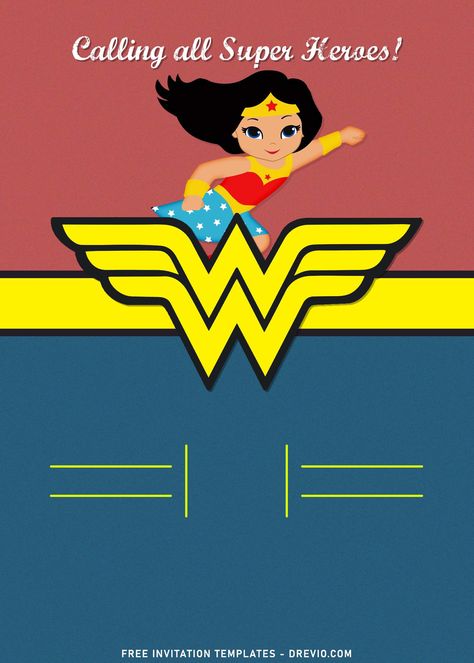 Download Now 10+ Incredible Wonder Woman Girls Birthday Invitation Templates It’s time for a party with the amazing heroine, the mighty Wonder Woman! Here is a free printable Wonder Woman birthday invitation for your upcoming Birthday party. This invitation comes in JPG ... Wonder Woman Invitation Template, Wonder Woman Birthday Party, Wonder Woman Party, Wonder Woman Birthday, Superhero Theme Party, Woman Birthday, Diy Tutu, Free Printable Birthday Invitations, Wonder Woman Logo