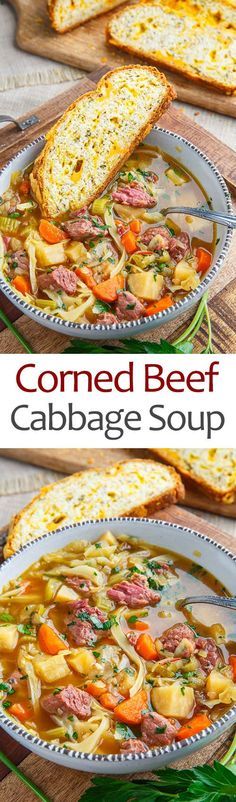 Corned Beef and Cabbage Soup Corned Beef And Cabbage Soup, Beef And Cabbage Soup, Sopas Light, Corn Beef And Cabbage Soup, Beef Cabbage Soup, Chicken Low Carb, Soup Paleo, Beef Cabbage, Corn Beef