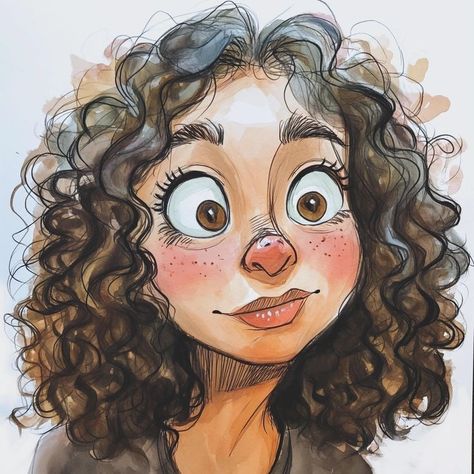 Digital Character Illustration, Digital Illustration Styles, Curly Hair Character Design, Curly Illustration, Curly Hair Illustration, Curly Hair Art, Draw Curly Hair, Curly Hair Cartoon, 심플한 그림