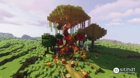 Tree Of Life Minecraft, Large Custom Tree Minecraft, Minecraft Spawnpoint Ideas, Spawnpoint Ideas Minecraft, Minecraft Tree, Minecraft Interior Design, Minecraft Cottage, All Minecraft, Minecraft Castle