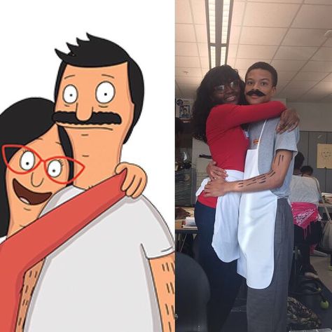 Costume: Bob Belcher and Linda Belcher from Bob's Burgers  Worn by: Unknown  Check out more cosplay and Halloween costumes ideas on the Black Women in Costume Instagram and Tumblr pages. Bob And Linda, Linda Belcher, Badass Halloween Costumes, Black Cosplayers, Meme Costume, 90s Halloween Costumes, Funny Couple Halloween Costumes, Couples Cosplay, Cosplay Reference