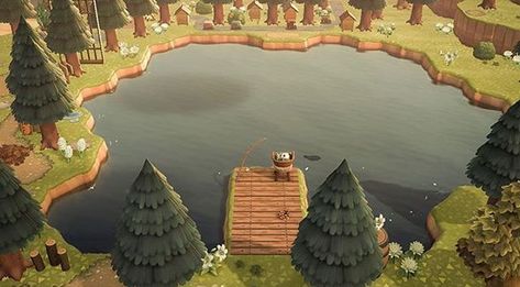 Animal Crossing Designs on Instagram: “Look at this lake! Sit on the dock and catch that black bass we all love 😂 Should I post more forest-like areas? This is…” Acnh Lake Idea, Anch Inspiration, Acnh Lake, Animal Crossing Designs, Acnh Patterns, Acnh Inspiration, Acnh Cottagecore, Animal Crossing 3ds, Animals Crossing