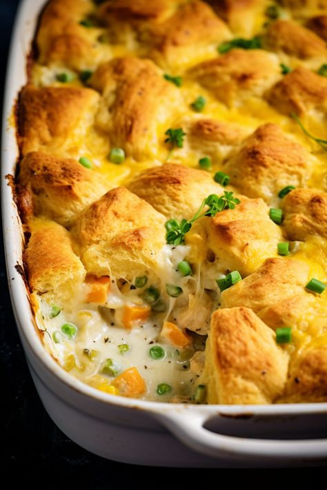 Chicken Pot Pie Bubble Up Casserole - That Oven Feelin Bus Quick Chicken Pot Pie, Chicken Pot Pie With Biscuits On Top, Chicken Pot Pie Bubble Up Casserole, Make Ahead Chicken Pot Pie, Easy Pot Pie Casserole, Chicken Pot Pie Bake, Chicken And Dumplings Southern, Chicken Pot Pie Recipe With Biscuits, Bubble Up Casserole