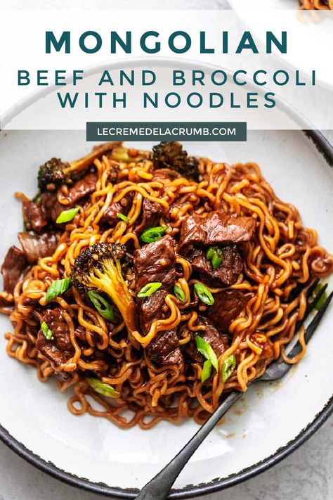 Beef Tip Dinner Recipes, Recipe With Noodles Easy, Beef Recipes With Noodles, Beef And Broccoli Ramen Instant Pot, Asian Recipes With Noodles, Beef And Broccoli And Noodles, Mongolian Dinner Recipes, Mongolian Beef Recipe With Noodles, Meat Noodles Recipe