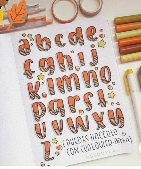 Hand Lettering Alphabet Fonts, Lettering Styles Alphabet, Hand Lettering Worksheet, Penanda Buku, Bullet Journal Font, Lettering Guide, Alfabet Letters, Hand Lettering Art, Hand Lettering Fonts