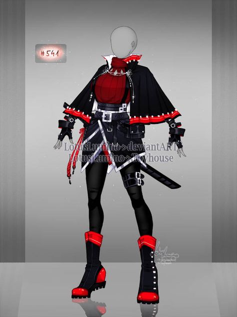 Hero Outfit Ideas Drawing, Villain Outfit Ideas, Drawn Outfits, Red Black Outfit, Animated Clothing, Masquerade Outfit, Villain Outfits, Manga Clothes, Clothing Sketches