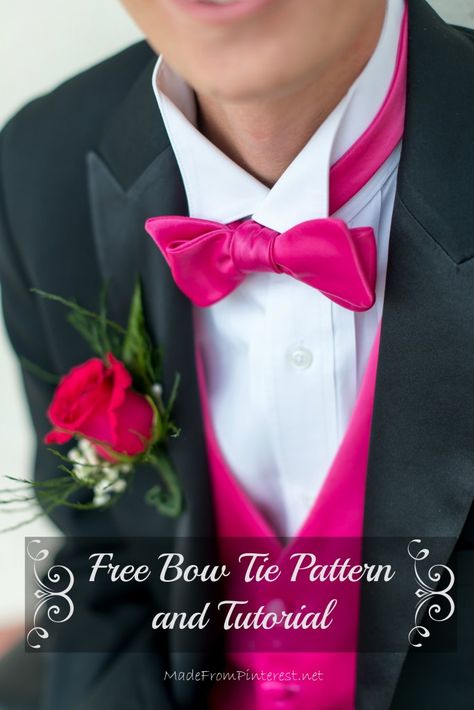 A classic, simple bow tie pattern with instructions. MadeFromPinterest Bowtie Pattern, Craft Projects For Adults, New Project Ideas, Adult Bibs, Beautiful Prom Dresses, Make Your Own Clothes, Ribbon Art, Easy Sewing Projects, Make Money Blogging