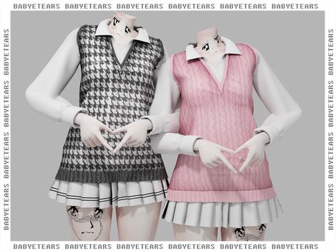 Sweater with shirt | babyetears on Patreon Ts4 Cc Kawaii Clothing, Sims Shirt Cc, Sims 4 Shirts Cc, Ts4 Clothes, Ts4 Mods, Cc Patreon, Shirt And Skirt, Tumblr Sims 4, Sims 4 Cc Folder