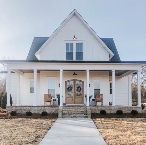 Four Gables House Plan, Modern White Farmhouse, Four Gables Farmhouse, Farmhouse With Wrap Around Porch, Gable House, Dream Farmhouse, Farmhouse Windows, Modern Farmhouse Exterior, Farmhouse House