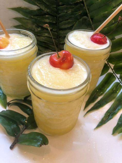 Coconut Water Pina Colada, Pins Colada Recipe, Pina Colada Recipe Non Alcoholic, National Pina Colada Day, Margaritaville Recipes, Pineapple Coconut Water, Virgin Pina Colada, Frozen Drink Recipes, Alcohol Beverages