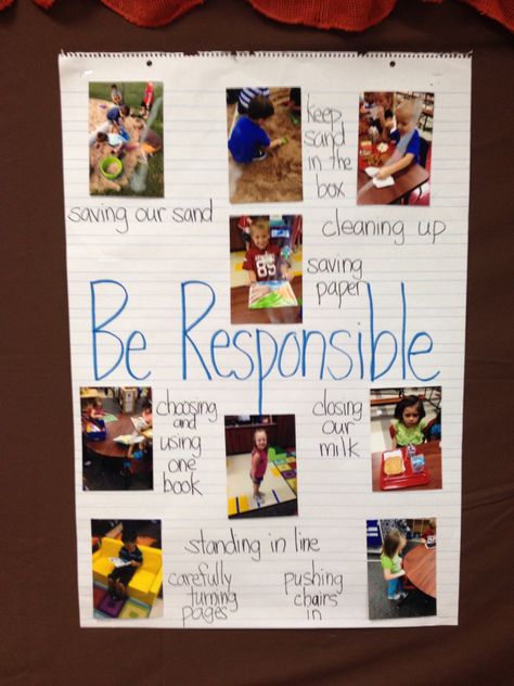 Responsibility Preschool Activities, Responsibility Poster, Responsibility Lessons, Safety Activities, Curriculum Preschool, Baby Ads, Summer Camp Activities, Camp Activities, Classroom Anchor Charts