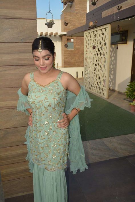 Mint green sharara for wedding seasons Mint Green Sharara, Sharara For Wedding, Green Sharara, Wedding Seasons, Ethnic Wear, Mint Green, Cold Shoulder, Flapper Dress, Shoulder Dress