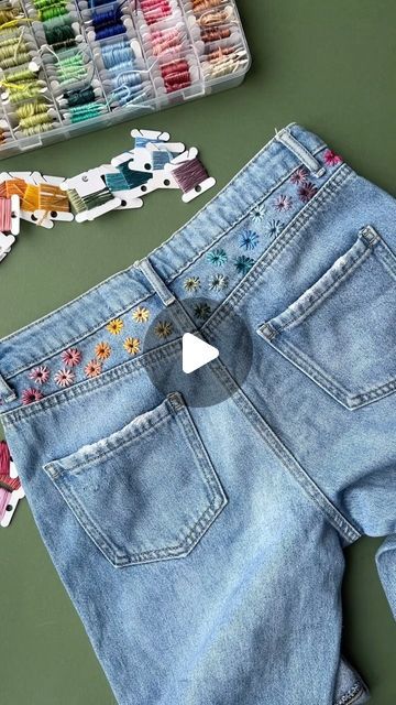 Sewing Machine Basics, Embellished Clothing, Cute Sewing Projects, Upcycle Shirt, Sewing Bee, Contemporary Embroidery, Recycled Jeans, Denim Crafts, Hand Embroidery Pattern