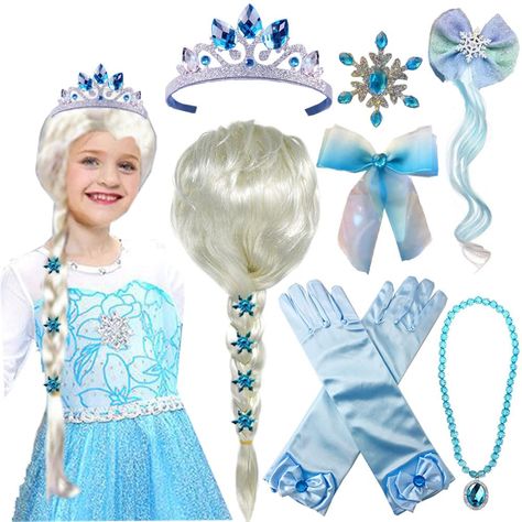 PRICES MAY VARY. Elsa Wig Package included: 1pc Elsa wig, 1pc princess tiara, 1pc hair clip with wig, 1pc necklace, 1 pair of gloves and 2pcs hair clips. Your child can look just like Princess Elsa with this beautiful wig. Perfect for girls birthday parties and dress up games. Great costume accessories for parties, stage performance etc. Adjustable strap for a secure fit. One size fits most children. 100% Olefin hair. The princess wig for kids is blonde, very lustrous and soft. The Elsa wig is s Ice Princess Costume, Rapunzel Dress Up, Elsa Braid, Rapunzel Braid, Rapunzel Wig, Elsa Wig, Disney Princess Dress Up, Princess Elsa Dress, Tiara Necklace