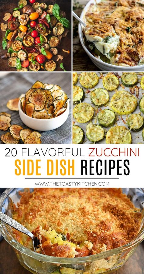 20 Zucchini Side Dish Recipes, a roundup by The Toasty Kitchen. Today I'm sharing 20 zucchini side dish recipes that are not only flavorful, but also easy to prepare at home with simple pantry ingredients. If you're looking for ways to use up that summer garden zucchini, you've come to the right place! #zuchini #sidedishes #zucchinirecipes #zucchinisidedishes #summer #squashrecipes #recipes Side Dish With Zucchini, Side Dishes With Zucchini, Side Dish Zucchini Recipes, Vegetable Side Dishes Zucchini, Best Zucchini Recipes Side Dishes, Best Ways To Cook Zucchini, Quick Zucchini Recipes Side Dishes, Vegetable Side Dishes For Fish, Easy Zucchini Side Dish