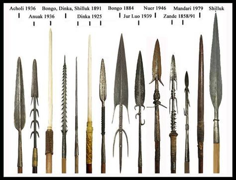 southsud:  Various spear designs of the nations of South Sudan Types Of Spears, African Spears, Medieval Africa, African Spear, South Sudan, Design Theory, Black Goddess, Cool Swords, Arm Armor