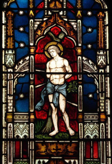 Victorian Stained Glass Windows, Catholic Tattoos, Saint Sebastian, Bright Morning, St Stephen, St Sebastian, Saint Stephen, Stained Glass Paint, Jesus Christ Images