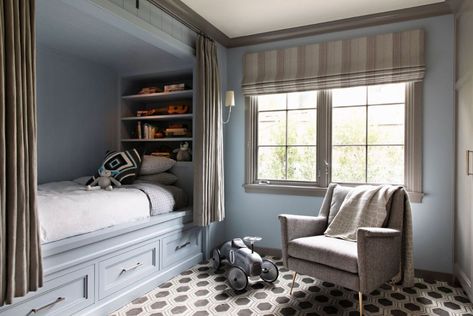 Cameron Design Group (@camerondesign) • Instagram photos and videos Boys Bedroom Green, Grey Boys Rooms, Blue Kids Room, Alcove Bed, Blue Nightstands, Bed Nook, Boys Room Design, Built In Bed, Wooden Bunk Beds