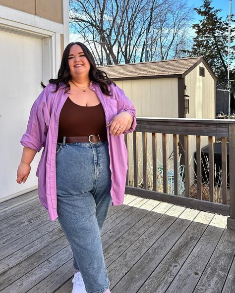 Comfy and oversized. Brown and lavender is one of my favorite color combos in the spring and summer and this oversized button-up from my @nuuly rental this month is perfection. I have to decide if I’m sending it back or buying it before tomorrow. So what do we think friends? Brown And Lavender, Wardrobe Aesthetic, Healing Symbols, Curvy Petite Fashion, My Favorite Color, Pretty Clothes, Spring Outfits Women, Plus Size Top, Clothes Ideas