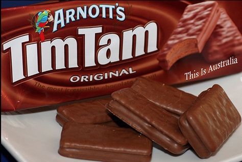 Australian Chocolate Tim Tams, my favourite biscuit (aka cookie) Australian Snacks, Tim Tams, Aussie Food, Best Cookies Ever, Fairy Bread, Australian Style, Tim Tam, Australian Food, Australia Day