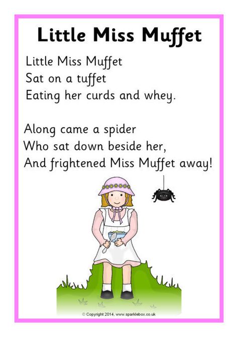 Little Miss Muffet Rhyme Sheet (SB10886) - SparkleBox Nursery Rhymes Preschool Crafts, Nursery Rhyme Crafts, Preschool Poems, Nursery Rhymes Poems, Old Nursery Rhymes, Nursery Rhymes Lyrics, Rhymes Lyrics, Nursery Rhyme Theme, Nursery Rhymes Activities