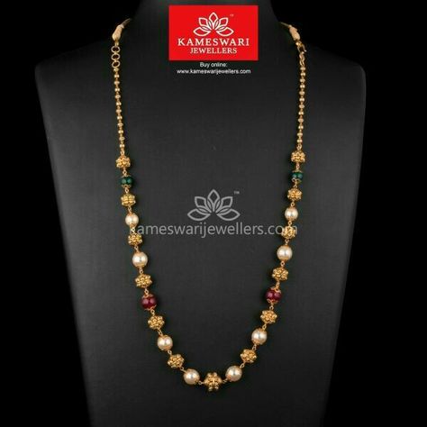 Long Necklaces Gold, Baby Jewelry Gold, Kameswari Jewellers, Black Beads Mangalsutra Design, Pearl Jewelry Design, Gold Jewelry Simple Necklace, Beautiful Gold Necklaces, Gold Chain Design, Pearl Necklace Designs