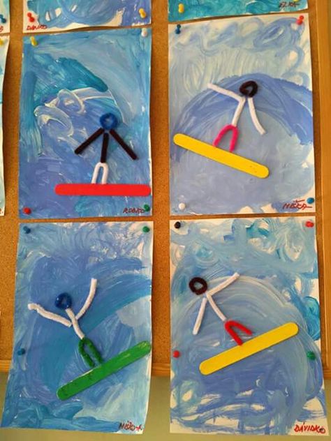 Olympic Crafts, Classe D'art, Ocean Crafts, Winter Crafts For Kids, Elementary Art Projects, Kindergarten Art, Winter Art, Camping Art, Camping Crafts