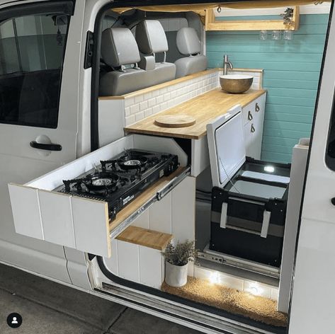 Camper Van Kitchen Storage, Vw T2 Camper Interior Ideas, Van Fit Out, Camper Van Essentials, Transporter Van Conversion, Vw Van Interior, Van Conversion Sink, T6 Conversion, Van Life Kitchen