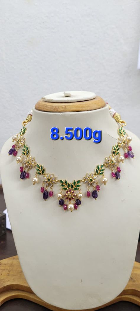 8grams Gold Necklace, Durga Jewellery, Light Weight Gold Necklace, Pearls Chains, Pretty Gold Necklaces, Fashion Jewelry Necklaces Gold, Simple Necklace Designs, Wedding Jewellery Designs, Haram Designs