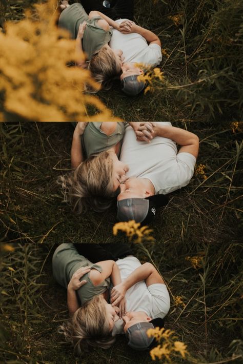 Laying Down Engagement Photos, Couple Poses Laying Down, Laying Down Poses, Creek Photos, Engagement Photos Poses, Dog Photoshoot, Photos Poses, Engagement Photos Fall, Engagement Photo Poses