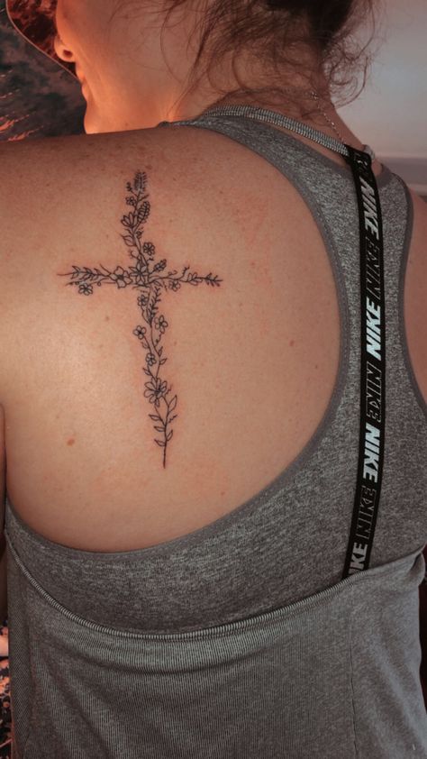 Women’s Cross Back Tattoo, Wildflower Cross Tattoo, Back Cross Tattoo Women, Cross Back Tattoo Women, Female Cross Tattoos, Floral Cross Tattoos For Women, Forearm Cross Tattoos For Women, Sunflower Cross Tattoo, Cross Tattoo On Shoulder