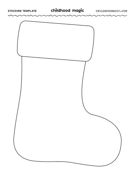 Stocking Template - Free Printable - Childhood Magic Stocking Kids Craft, Paper Stocking Template, Christmas Socks Template, Felt Christmas Stocking Pattern Free, Stocking Craft Kindergarten, Christmas Stockings Diy Pattern Templates Free Printable, Sleigh Template Free Printable, Free Printable Stocking Template, Preschool Christmas Stocking Craft