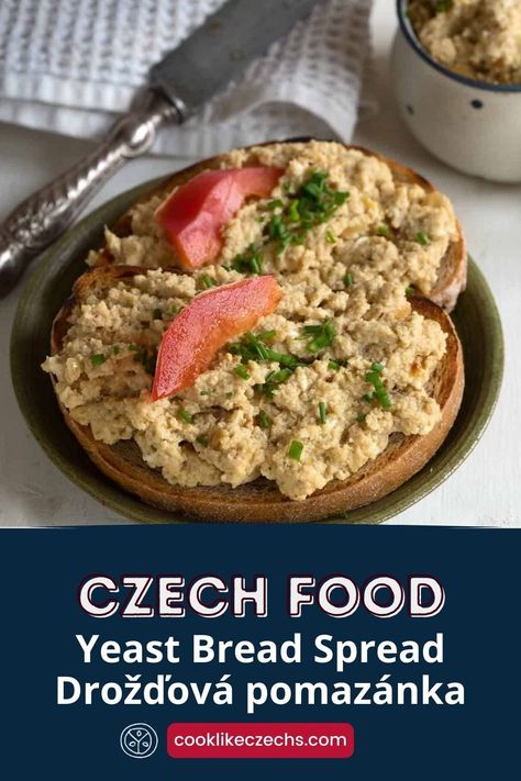 Savor the flavors of Czech cuisine! An easy recipe for yeast spread, which Czechs enjoy with a slice of fresh bread. A mouth-watering Czech appetizer. Keep Czech food alive! Czech Bread Recipes, Leftover Pork Roast, Recipes With Yeast, Eastern European Recipes, European Cuisine, Czech Recipes, Nutritious Snacks, Fresh Bread, European Food