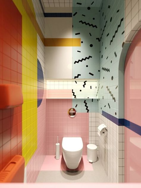 80s Room Aesthetic, 80s Room, 80s Decor, Design Games, Design Blogs, Memphis Design, Casa Container, Toilet Design, Bathroom Wall Tile