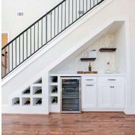 Under Stairs Design Ideas Wet Bar #understairsstorage Bar Under Stairs, Under Stairs Nook, Stair Nook, Space Under Stairs, تحت الدرج, Storage Stairs, درج السلم, Staircase Storage, Stairs Ideas