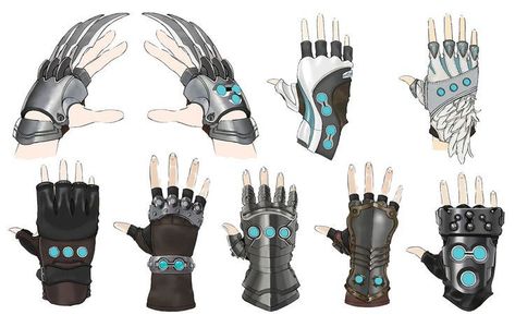 Futuristic Gloves Concept Art, Tech Gloves Concept Art, Fantasy Gloves Design, Anime Gloves Design, Fantasy Gloves Art, Glove Concept Art, Gloves Concept Art, Gauntlets Concept Art, Fantasy Gloves