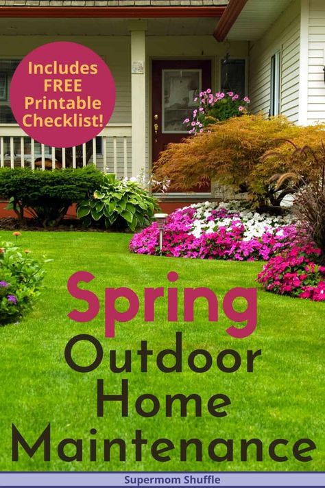 Spring cleaning the outside of your home is crazy important. Just as important, if not MORE important, than Spring cleaning the inside of your house. Our Spring Outdoor Home Maintenance guide has a checklist for everything you need to check on the outside of your home this spring to keep your home in great working order. #springcleaningchecklist #springcleaningtips #springcleaninghacks #springcleaning Spring Home Maintenance Checklist, Spring Yard Clean Up, Outdoor Spring Cleaning Checklist, Spring Cleaning Yard, Homestead Projects, Home Maintenance Tips, Home Organization Binders, Outdoor Organization, House Maintenance